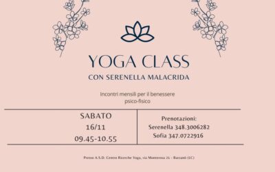 Sabato 16 novembre – Yoga Class presso A.S.D. Ricerche Yoga Barzanò (LC)